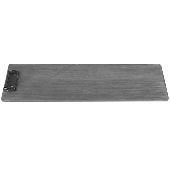 A black rectangular wood menu clip board.