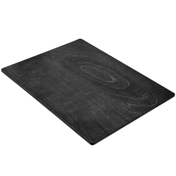 A black rectangular wood menu board with picture corners.