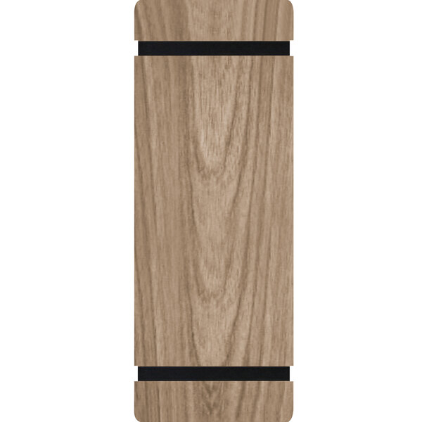A close-up of a weathered walnut wood menu board with rubber band straps.