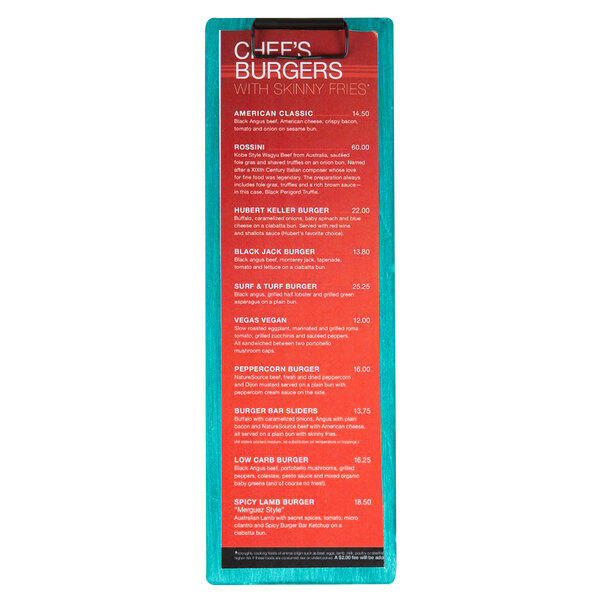 A customizable wood clipboard menu for a restaurant.