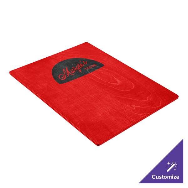 A red wood menu board with a black logo on it.