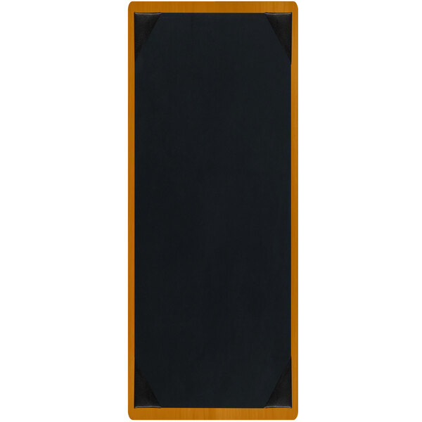 A black rectangular menu board with a wooden frame.