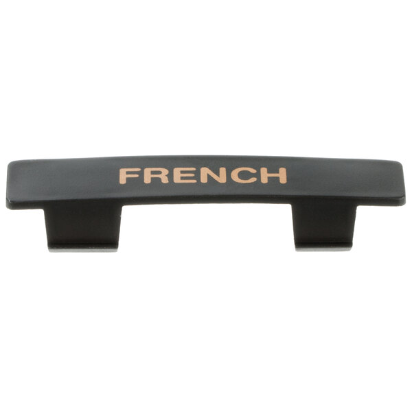 A black Tablecraft dispenser tag with orange "French" text.