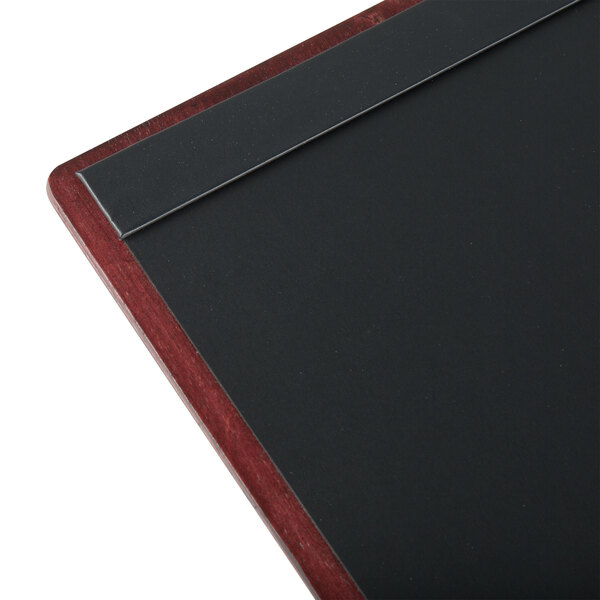 A mahogany wood menu board with top and bottom strips.