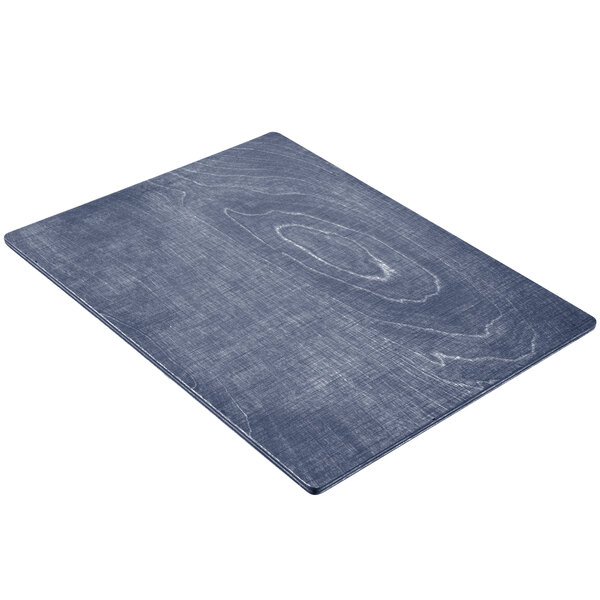 A blue rectangular wood menu board with a white border.