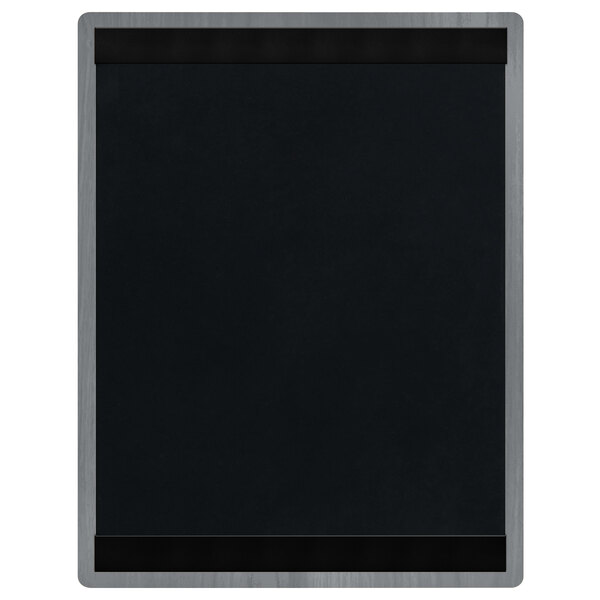 A black rectangular board with white stripes on top and bottom.