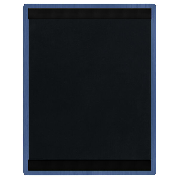 A black board with a blue border.