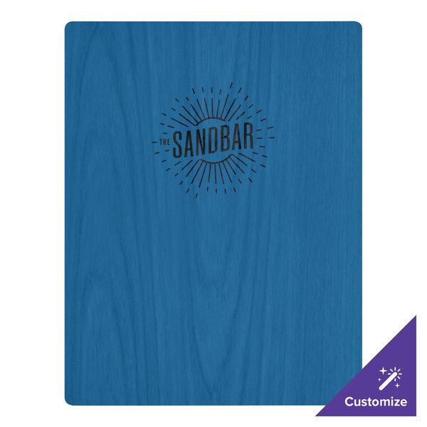 Menu Solutions WDSTR-C True Blue 8 1/2" x 11" Customizable Wood Menu Board with Top and Bottom Strips