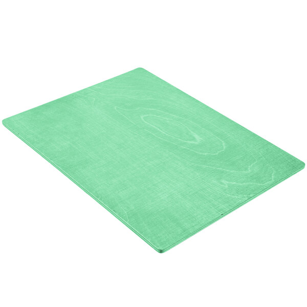 A green rectangular Menu Solutions wood board with white corners.