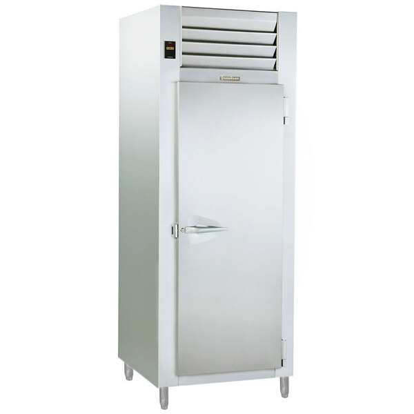 A Traulsen stainless steel holding cabinet with a white door and handle.