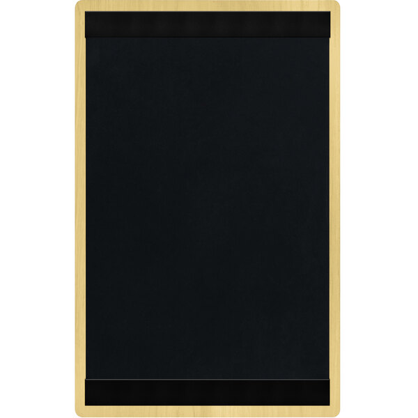 A white rectangular wood menu board with top and bottom black strips.