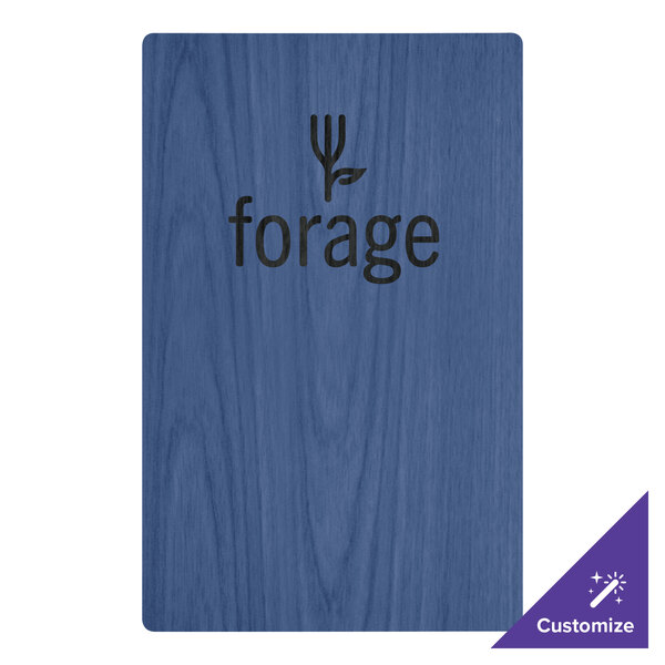 A blue wooden Menu Solutions menu board with black text.