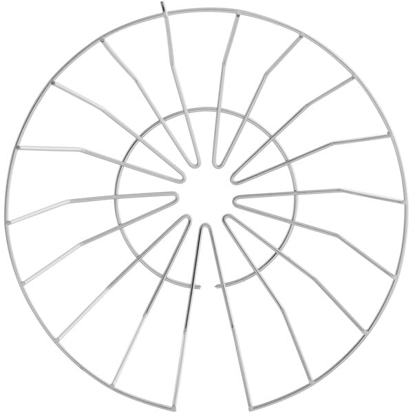 A circular metal wire guard with many lines.