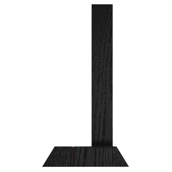 A black wooden Menu Solutions table tent with a metal insert slot.