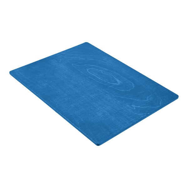 A rectangular, true blue wood menu board with picture corners, sized 8 1/2 by 11 inches.
