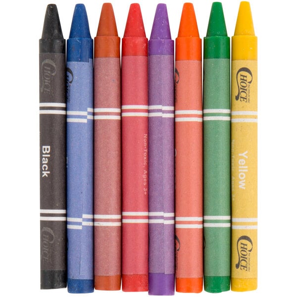 Choice 8 Assorted Colors Bulk School Crayons Pack in Print Box - 50/Case