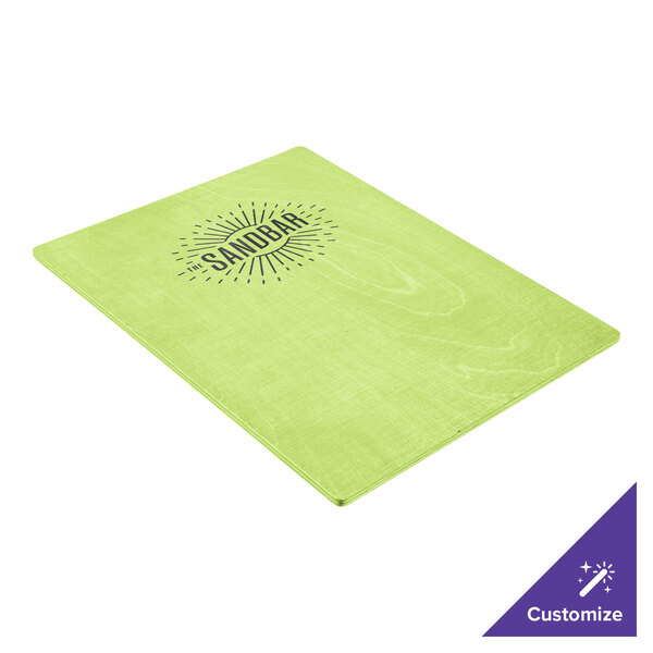 A green Menu Solutions wood menu board with black text on it.