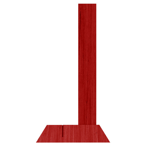 A red wooden Menu Solutions table tent with a white background and a slot for a 4" x 6" insert.