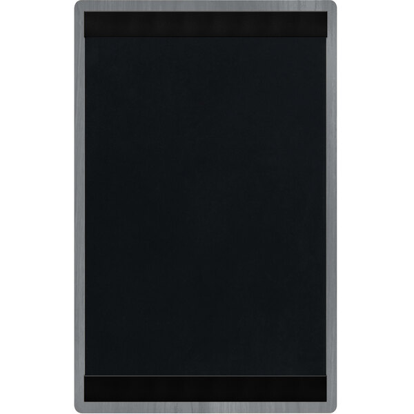 A black rectangular board with a silver border.