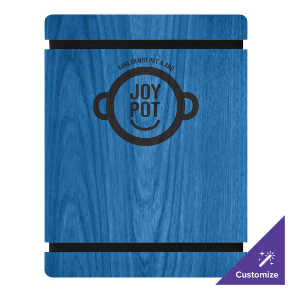 Menu Solutions WDRBB-C True Blue 8 1/2" x 11" Customizable Wood Menu Board with Rubber Band Straps