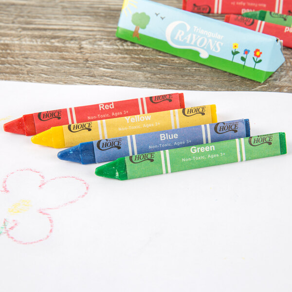 Choice 4 Pack Triangular Kids' Restaurant Crayons in Print Box 100/Pack