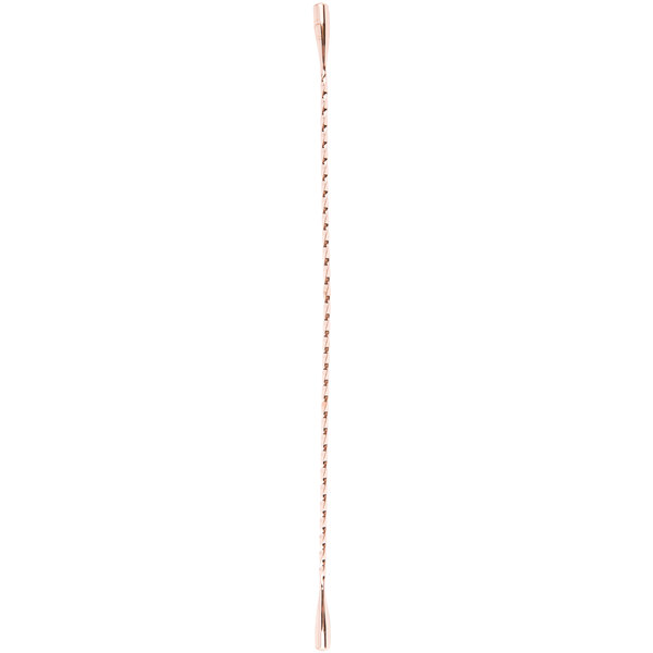 A copper plated double end stirrer on a white background.