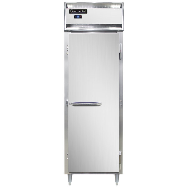 A Continental reach-in refrigerator with a white door and metal handle.