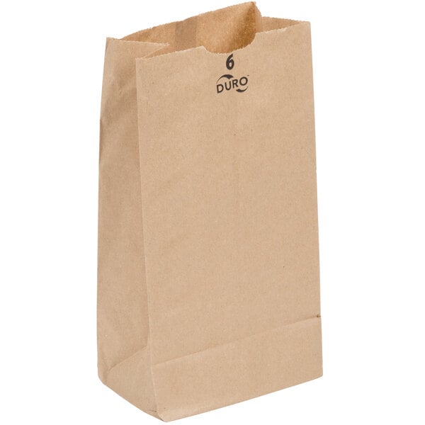 500/Pack Brown Paper Bag 6" X 3 5/8" X 11 1/16" Duro 6 lb 