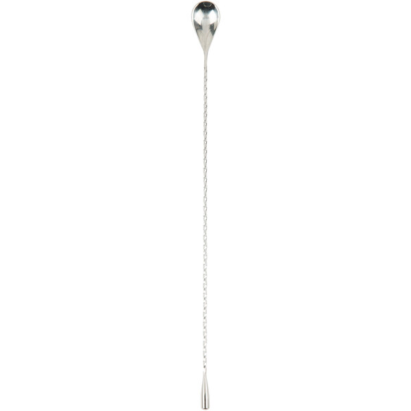 A Barfly stainless steel bar spoon with a long handle.