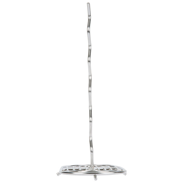 An American Metalcraft silver metal stand with a long curved metal bar.