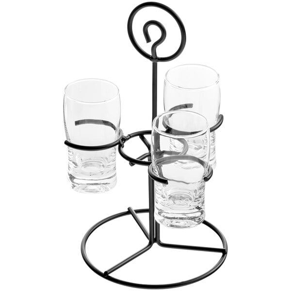 Acopa Three Glass Metal Flight Carrier with Martini Tasting Glasses - 4/Pack