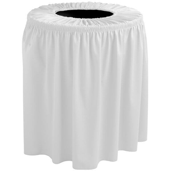 A white Snap Drape shirred pleat cover for a round trash can.