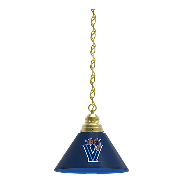 A blue lamp with the Villanova University logo on it.