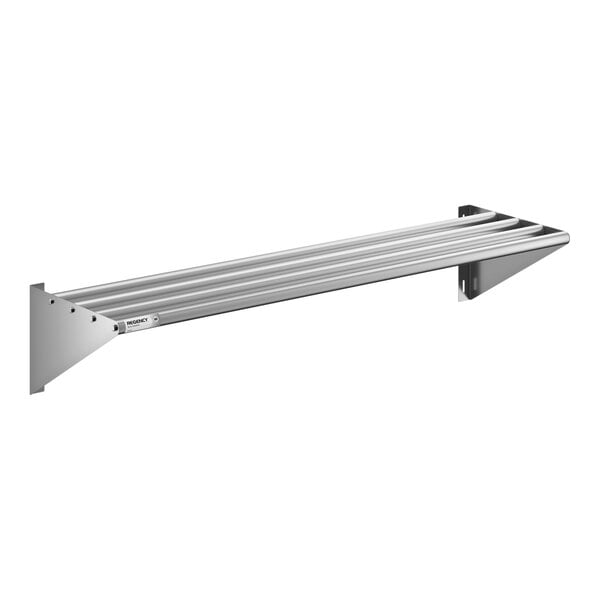 A stainless steel tubular wall mounted shelf measuring 16 inches by 60 inches.