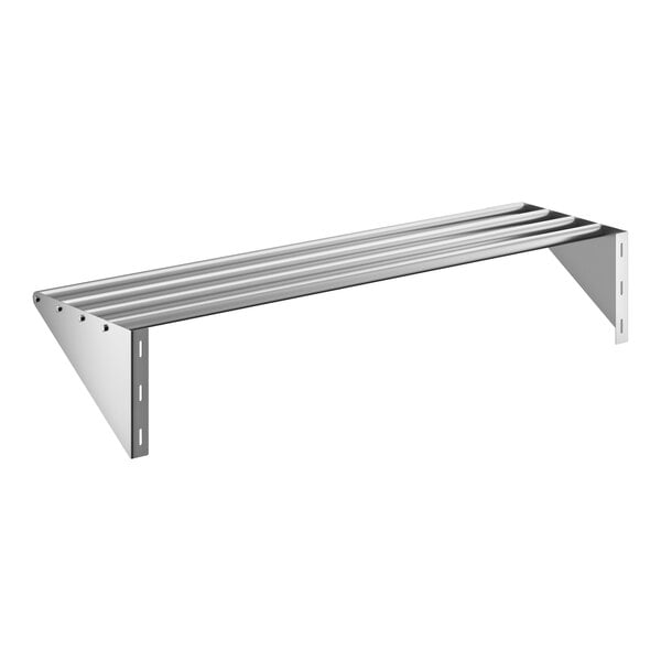A stainless steel tubular wall mounted shelf measuring 16 inches by 60 inches.