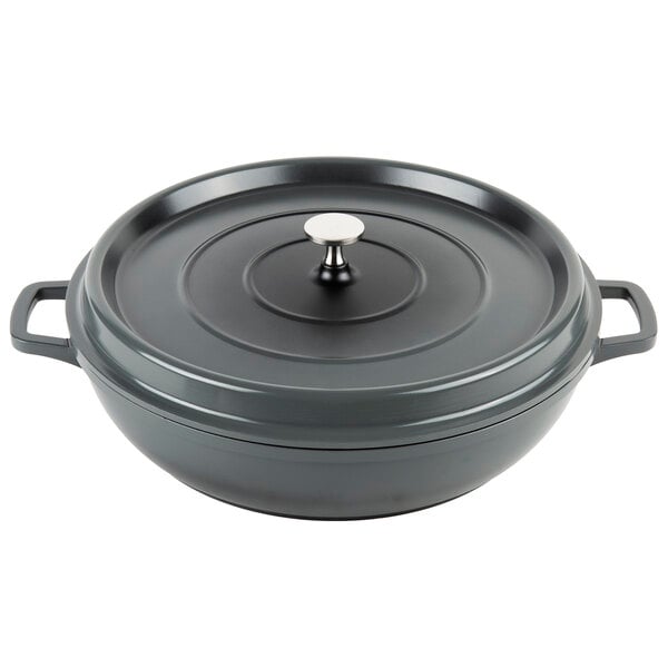 A black round brazier with a lid.