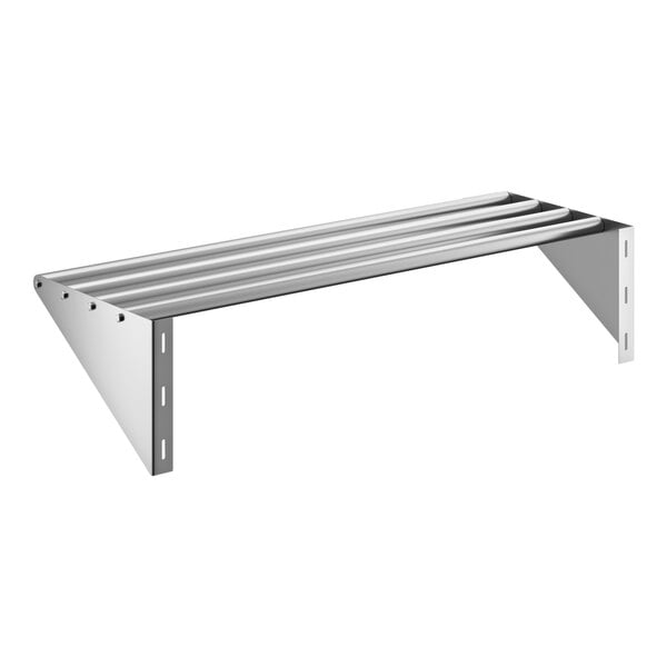 A stainless steel tubular wall mounted shelf measuring 16 inches by 48 inches.