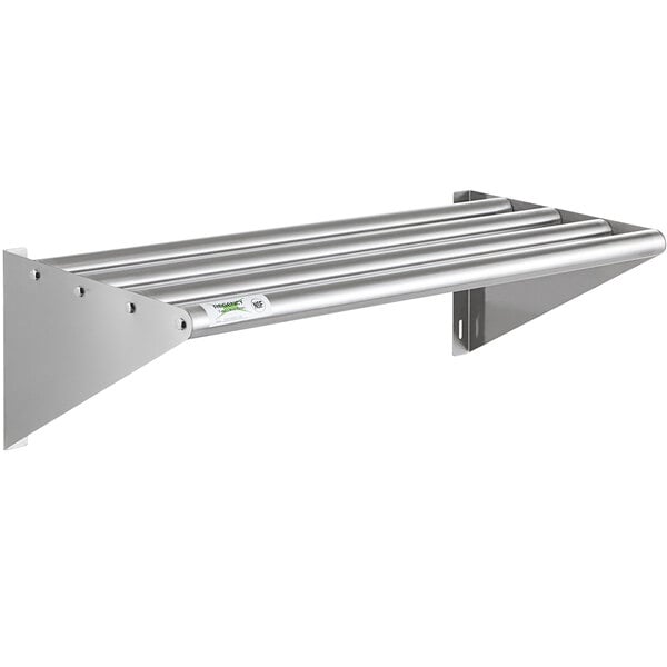 A Regency stainless steel wall mounted shelf with tubular shelves.