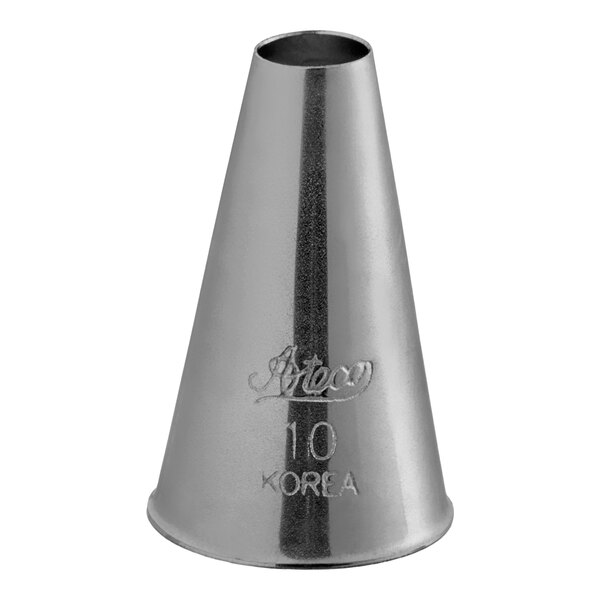 A silver metal Ateco piping tip with the number 10 on it.