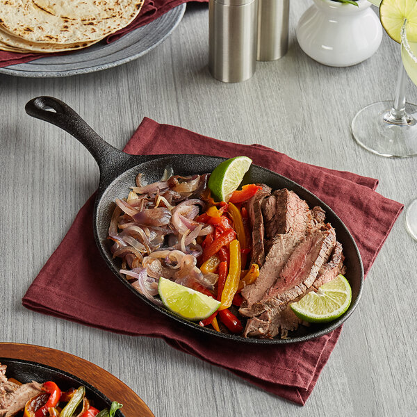 thumbnail image 2 of MyXOHome 9x7 Inch Oval Cast Iron Fajita Skillet With Wooden Base – Black 2 of 4