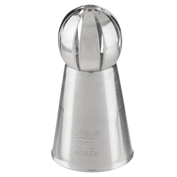 An Ateco stainless steel nozzle with a round ball tip.