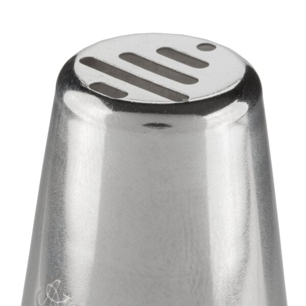 A silver metal Ateco Christmas tree piping tip.