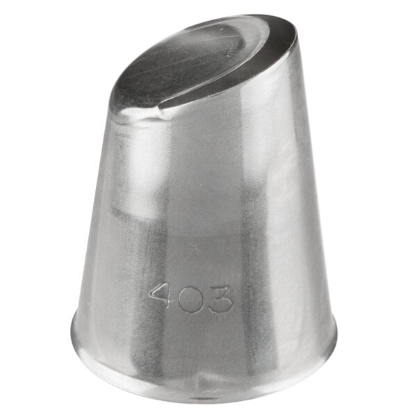 A silver metal Ateco U-shape ruffle piping tip with the number 45.