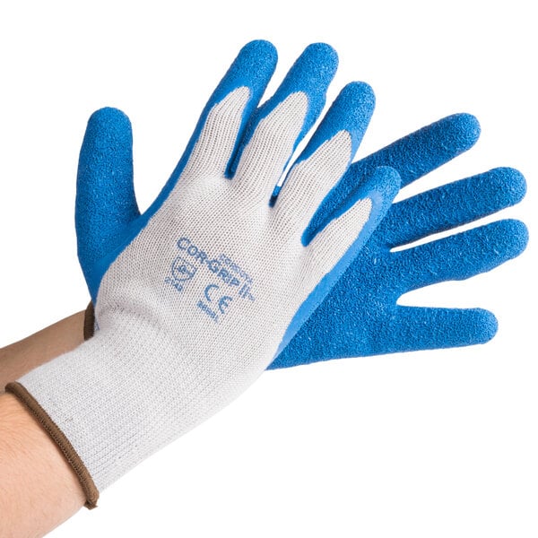 Cordova Cor-Grip Gray Polyester / Cotton Grip Gloves with Blue Crinkle  Latex Palm Coating - Large - 12/Pack