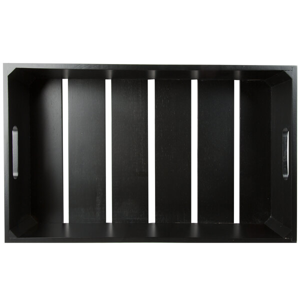 A black rectangular Tablecraft wooden crate with a white border.
