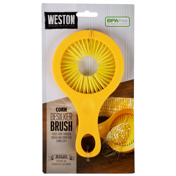A package of yellow Weston Desilker Corn Brushes with yellow handles.