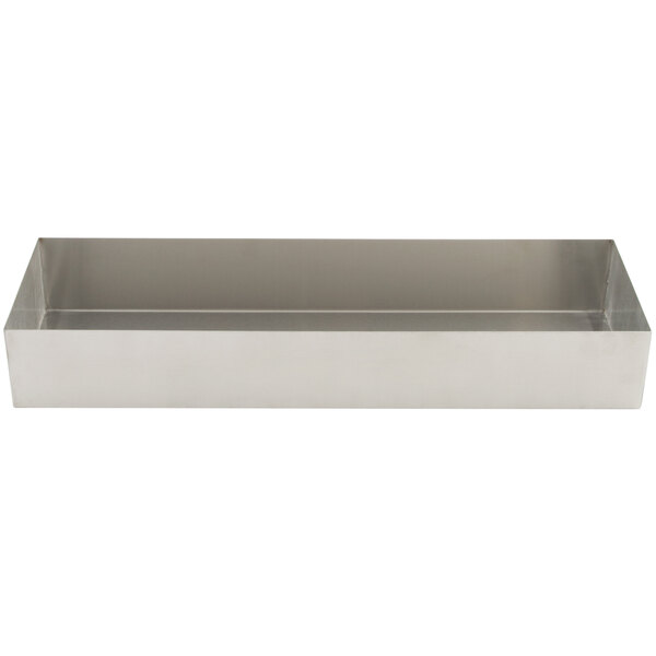 A Tablecraft stainless steel rectangular bowl on a counter.
