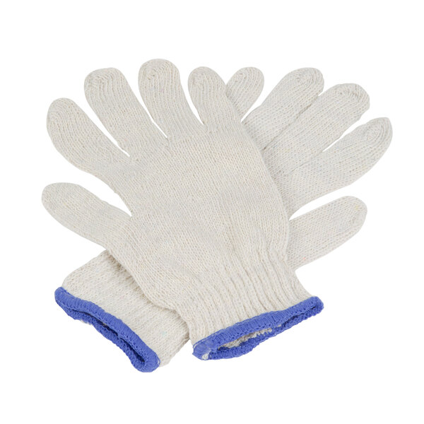 A pair of Cordova medium weight natural cotton work gloves with blue trim.