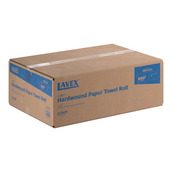 Lavex 8" White Hardwound Paper Towel, 800 Feet / Roll - 6/Case
