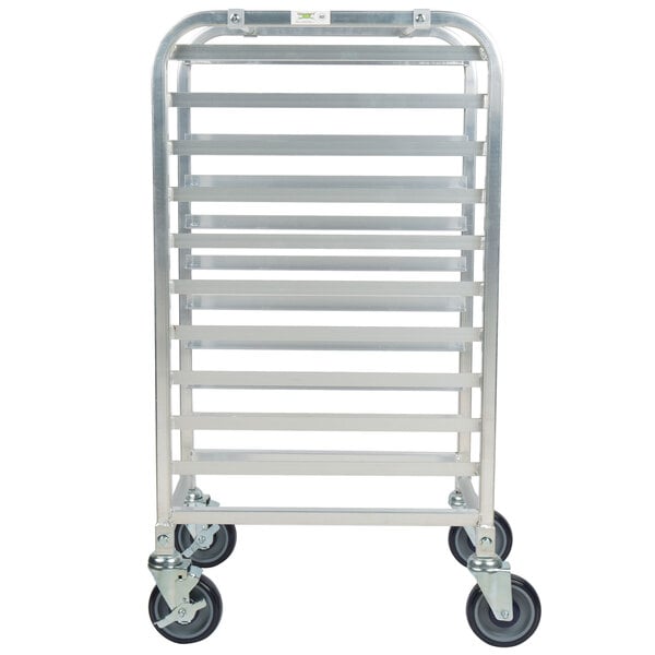 A Regency aluminum metal rack with wheels.